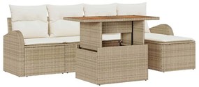 Conjunto de Jantar de Jardim da com 6 Peças e Almofadas Bege em Rattan