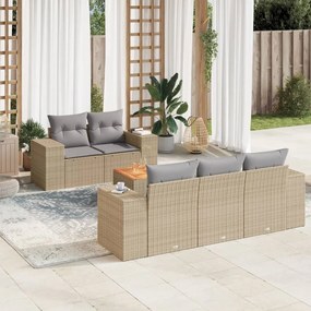 6 pcs conjunto de sofás p/ jardim com almofadões vime PE bege