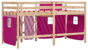 Cama alta p/ criança c/ cortinas 80x200 cm pinho maciço rosa