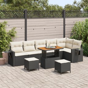 Conjunto de Sofás para Jardim vidaXL de 9 Peças com Almofadas Preto Ra