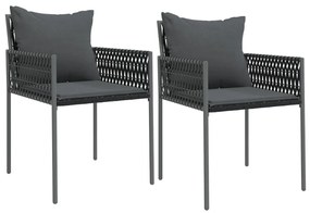 3 pcs conjunto de jantar p/ jardim c/ almofadões vime PE e aço