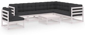 vidaXL 8 pcs conj. lounge de jardim c/ almofadões pinho maciço branco