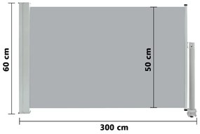 Toldo lateral retrátil para pátio 60x300 cm cinzento