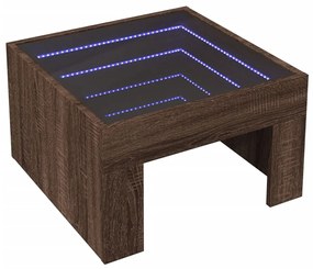Mesa centro luzes LED Infinity 50x50x30 cm carvalho castanho