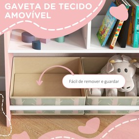 Estante para Brinquedos Organizador Infantil com Prateleiras Abertas e 2 Caixas de Tecido não Tecido Amovíveis 62,4x26,5x90 cm Rosa