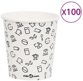vidaXL Copos de café papel 200 ml 100 pcs branco e preto