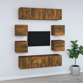 Conjunto móveis de TV 8 pcs madeira processada carvalho fumado