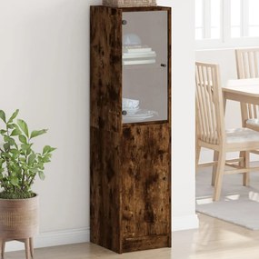 vidaXL Aparador alto c/ porta de vidro 35x37x142 cm carvalho fumado