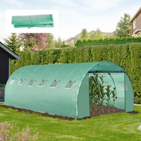 Outsunny Cobertura de Estufa de Túnel 6x3x2m Cobertura de Substituição de Estufa Polietileno com 12 Janelas e Portas Enroláveis Proteção de Plantas para Jardim Verde