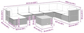 9 pcs conjunto sofás p/ jardim com almofadões vime PE cinzento