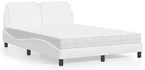 Cama com colchão 140x190 cm couro artificial branco