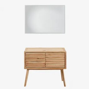 Conjunto De Móveis De Banheiro Em Madeira Deleyna Madeira Natural & Sem Lavatório & Led Retangular E Anti-embaciamento 100x70 Cm Riben & - Sklum