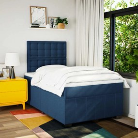 Cama boxspring com colchão 120x190 cm tecido azul