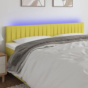 vidaXL Cabeceira de cama c/ luzes LED tecido 180x5x78/88 cm verde