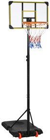 SPORTNOW Tabela de Basquetebol com Altura Ajustável 178-208 cm Rodas Base Recarregável para Exterior 75x56x210-240 cm Amarelo e Preto