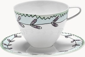 Chávenas de café e pires em porcelana Fine Bone China Midnight Flowers, conjunto de 2