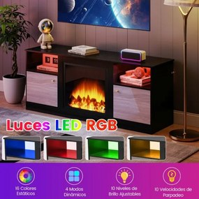 Móvel para TV com luzes LED 147 x 40 x 60 cm para televisores de 65" Centro de entretenimento com estante ajustável Preto