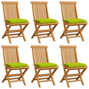 Cadeiras jardim c/ almofadões verde brilhante 6 pcs teca maciça