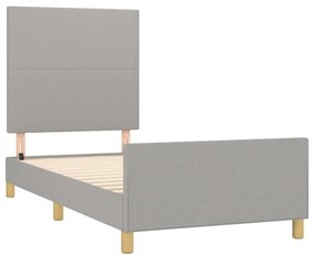 Estrutura de cama c/ cabeceira tecido 90x190 cm cinza-claro