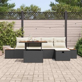 Conjunto de Sofá de Jardim de 6 Peças com Almofadas em Rattan Preto e