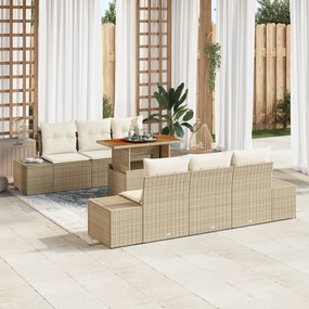 Conjunto de Jantar de Jardim com 7 Peças e Almofadas Bege em Rattan Po