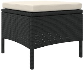 Sofá de jardim de 2 lugares com mesa e bancos vime PE preto
