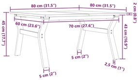 Mesa de centro estrutura em Y 80x80x45 cm pinho e ferro fundido