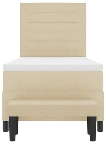 Cama Box Spring com Colchão e Banco Creme 90x190 cm Tecido