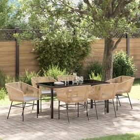 vidaXL Conjunto de Jantar de Jardim 7 Peças com Almofadas Marrom Rattan Poliéster