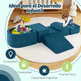 Conjunto de escalada e rampa de 5 peças para crianças Blocos de construção de esponja com piscina de bolas (NÃO INCLUIDAS) Capa lavável Criativo Azul