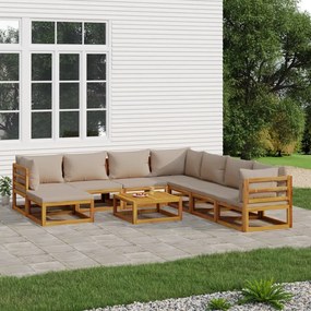 vidaXL 9pcs conj. lounge jardim madeira c/almofadões cinza-acastanhado