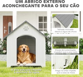 Casota para Cães de Exterior Casa para Cães Grandes em Plástico com 2 Janelas Base Elevada Estacas Cinzento