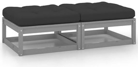 Apoio de pés jardim c/ almofadões 2 pcs pinho maciço cinzento