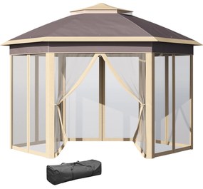 Tenda Dobrável 4,05x3,4x2,85 m Tenda de Jardim Hexagonal com Duplo Tet