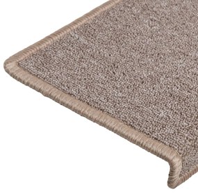 Tapete/carpete para degraus 15 pcs 65x21x4 cm castanho-claro