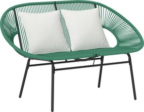Outsunny Banco de Jardim 2 Lugares em Aço e Corda de Resina com 2 Almofadas 132x72x83 cm Verde Escuro | Aosom Portugal