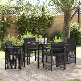 vidaXL Conjunto de Jantar de 5 Peças para Jardim com Almofadas Preto Polyrattan