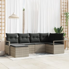 vidaXL Conjunto de Sofá de Jardim de 6 Peças com Almofadas Cinza Claro de Rattan