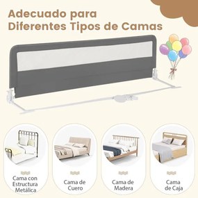 Grade de cama para crianças 180 CM dobrável e desmontável com cobertura removível Malha respirável Barra transversal de metal respirável Cinza