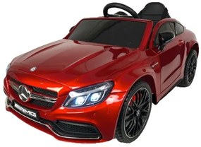 Mercedes C63 AMG 12v, Carro elétrico Infantil módulo de música, assento de couro, pneus de borracha EVA Vermelho
