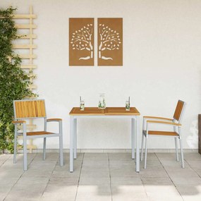 Conjunto de Jantar para Jardim de 3 Peças em Madeira Sólida de Acácia