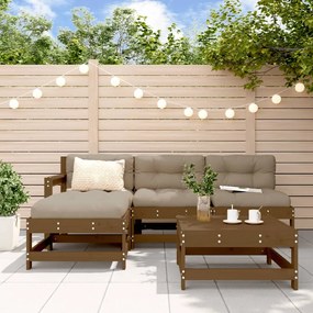 vidaXL 5pcs conj. lounge jardim+almofadões madeira maciça castanho-mel