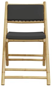 3 pcs conjunto bistrô dobrável c/ almofadões cinza escuro bambu