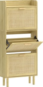 HOMCOM Sapateira com 3 Gavetas Rebatíveis e Prateleira Aberta para 12-18 Pares de Sapatos 65x24,5x153 cm Carvalho | Aosom Portugal