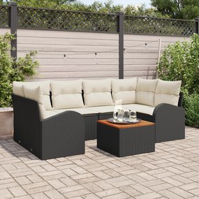 Conjunto de Sofá de Jardim de 7 Peças com Almofadas Rattan Preto Acáci