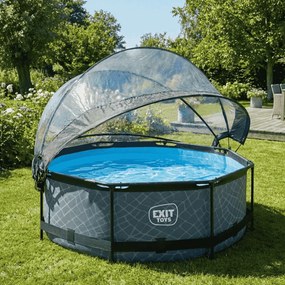 Piscina redonda Stone ø244x76cm com bomba de filtragem e cobertura - cinzenta