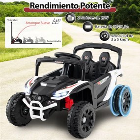 Carro elétrico infantil de 12 V, com comando à distância, 3 velocidades, luzes LED, música, buzina, veículo a bateria para crianças, Branco