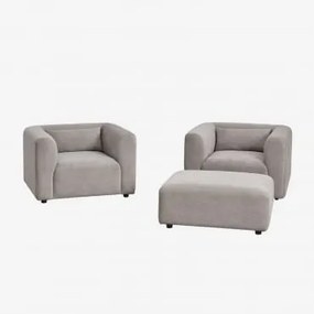 Conjunto De Sala Com 2 Poltronas E Puff Fogler Bombazina Cinzento Toupeira Claro - Sklum