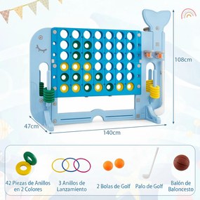 Jogo Infantil 4 em 1, 140 x 47 x 108 cm, Altura Regulável, Azul