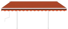 Toldo retrátil manual com luzes LED 4,5x3,5m laranja e castanho